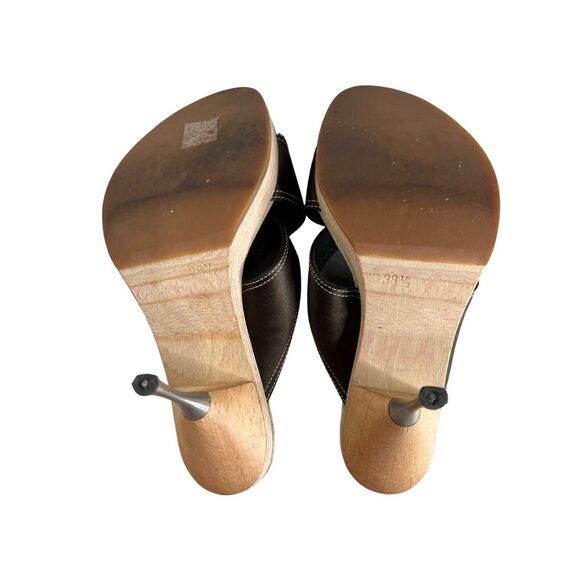 Prada Brown Leather Wood Stiletto Heels Made In Italy Size 38.5 - Picture 8 of 12